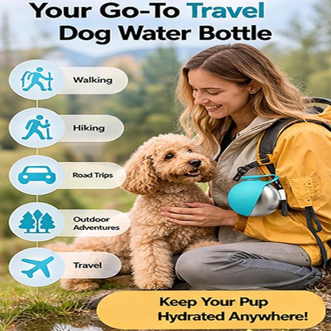 2 in 1 Portable Tumbler for Dogs, 2026 New 10Oz Stainless Steel Dog Water Bottle with Silicone Foldable Bowl, Leak-Proof 2 in 1 Portable Small Dog Water Bottle for Walking, Hiking & Travel (2PCS-Mix)