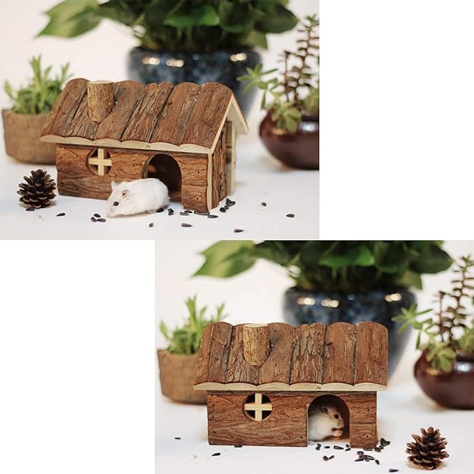 Hamster Wooden Hideout House Natural Pet Rats Climbing Play Hut Hideaway Room for Dwarf Hamster, Small Mouse, Rat,Gerbil and Other Pet Small Animals