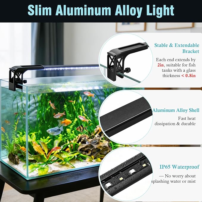 HITOP 19in Slim&Adjustable Aquarium LED Light Achieves Crystal Tank | Full Spectrum with Day/Night Mode & Timer, 10-Level Brightness, Adjustable Lighting for Planted Tank & Freshwater Tank