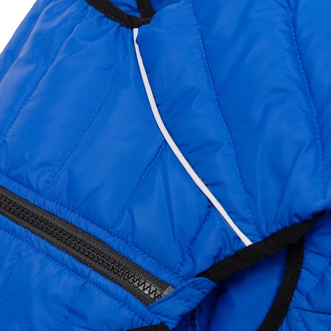 Dog Warm Jacket Coat, 4 Legs Covered, Waterproof Windproof Reflective, Zippered Adjustable Outdoor Snow Jacket for Small-Medium-Large Dogs Blue