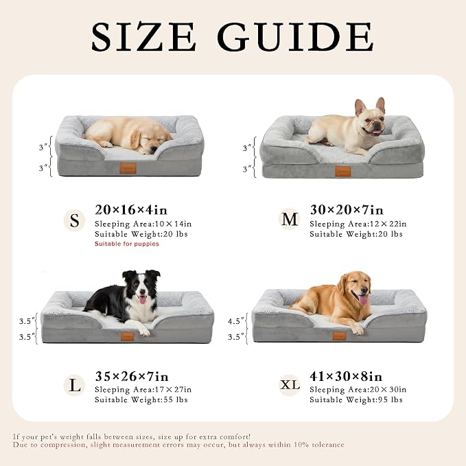 Orthopedic Dog Bed,Waterproof Memory Foam Dog Bed with Washable Removable Cover, Featuring Waterproof Lining and Non-Slip Base,Bolster Dog Couch,Suitable for Use with Dog Crate and Indoors.