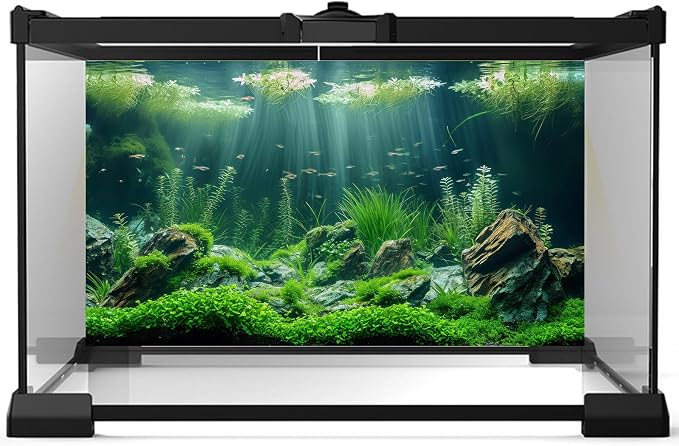 Aquarium Background Underwater Grass Leaves with Stone Aquarium Backdrop Vivid and Fresh Green Aquatic Plant Stone River Bed and Lake Fish Tank Background Decor Vinyl 30x12in