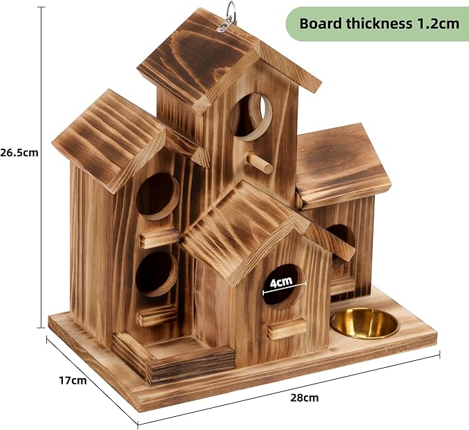 MIXXIDEA Bird House 5 Hole Bird Houses for Outside with Thickened Wooden Board，Birdhouse for Blue Bird Humming Bird and Chickadee Swallow. Hanging Edible Wild Bird Nest Garden Decorative