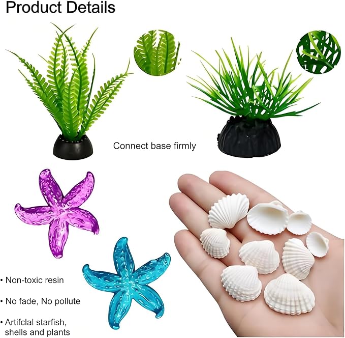 Fish Tank Decoration Set Resin Tree Trunk Hide Cave Aquarium Decoration | Betta Fish Tank Decor Artificial Starfish Some Artificial Shells Plant Ornaments Aquarium Accessories Decorations, Small