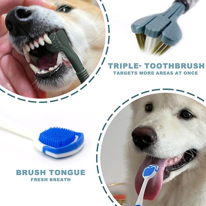 Dog Toothbrush Kit, 360-Degree Finger Three-Sided Design, Replaceable Brush Heads, Easy Teeth Cleaning and Dental Care (20 Pack)