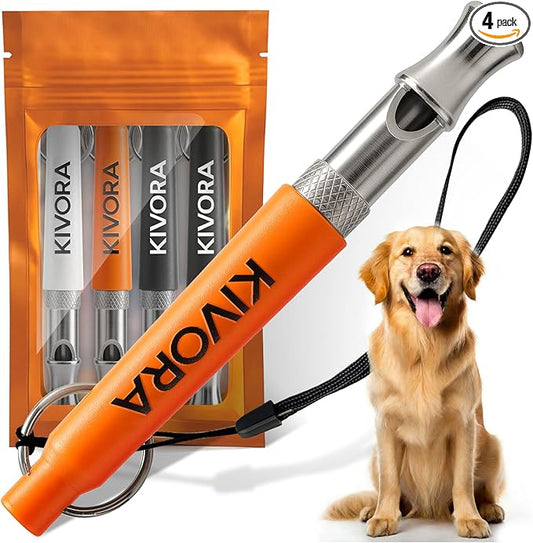 KIVORA 4 Pack Dog Whistle, Dog Whistle to Stop Barking, Adjustable Ultrasonic Silent Dog Training Whistle for Recall & Bark Control, 304 Stainless Steel Professional Whistle for All Dogs (Orange)