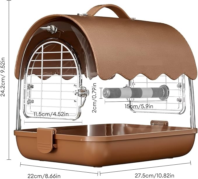 Bird Cage Bird Carrier Backpack with Perch, Transparent Travel Cage Bag with Shade Cover Visible Window for Parrots Budgie Home Decor(Brown)