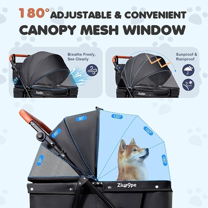 Dog Stroller for Large & Medium Dogs (20–132 lbs), Pet Stroller for 2 Small Dogs, Cat Strollers for 2 Cats, Extra Large Heavy Duty, Foldable & Fully Ventilated Design, Black