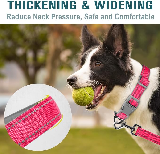 Dog Collar for Medium Small Large Dogs Reflective with Leash,Collar and Leash for Dogs,Soft Neoprene Padded 2 Pack(Pink,S)