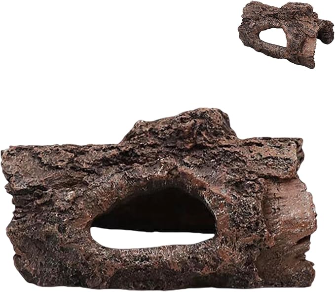 Aquarium Log Hideout, Fish Tank Cave Tree Trunk Resin Decor | Hollow log cave with multiple openings for fish to hide, rest, and swim through in aquariums or terrariums
