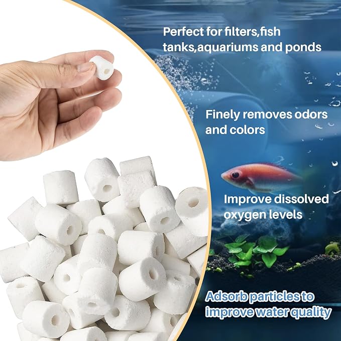 Sukh Ceramic Rings for Aquarium Filter - 15oz Bio Filter Media with 3 Bags | Highly Porous Water Cleaner for Pond & Canister Systems, Water Treatment, Essential Turtle & Fish Tank Accessories