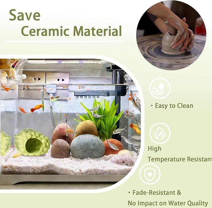 Ceramic Aquarium Decor Cute Grape Green Betta Fish Tank Hide | Smooth-Surface Safe for Fish Hiding & Breeding, Easy-Clean, No Assembly, for Play & Rest,Fits 3-5 Gallon Fish Tanks