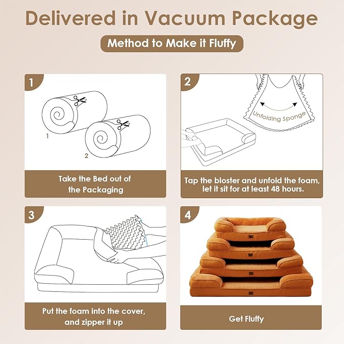 EHEYCIGA Orthopedic Dog Beds for Extra Large Dogs, Waterproof Memory Foam XXL Dog Bed with Sides, Non-Slip Bottom and Egg-Crate Foam Big Pet Couch Bed with Washable Removable Cover,Pumpkin Orange