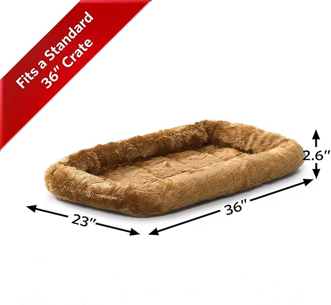 MidWest Homes for Pets QuietTime Dog Bed – Cinnamon Faux Fur Bolster, Ultra-Soft and Machine Washable, Fits 36-Inch Crates and Carriers, for Medium to Large Breed Dogs
