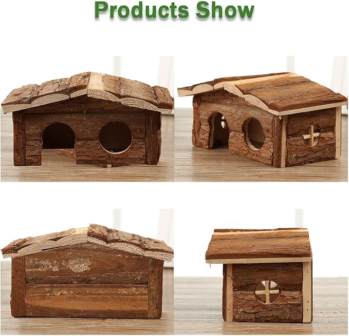 Hamiledyi Hamster Hideout Small Wooden House Natural Wood Rat Hut Hamster Bridge for Dwarf Mouse Playing Hiding
