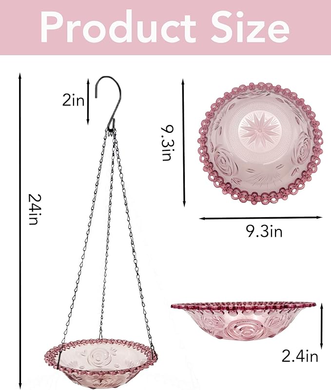 2 Pack Hanging Bird Baths and Feeders for Outdoors, Plastic Bird Bath Bowl & Hanging Feeder for Garden Yard Decor,Lilac Purple