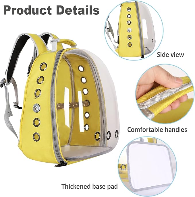 Bird Carrier Backpack with Wood Perch, Transparent Bird Travel Cage, Portable Pet Carrier Backpack, Breathable Hangbag for Vet Transport Camping Hiking (Red)