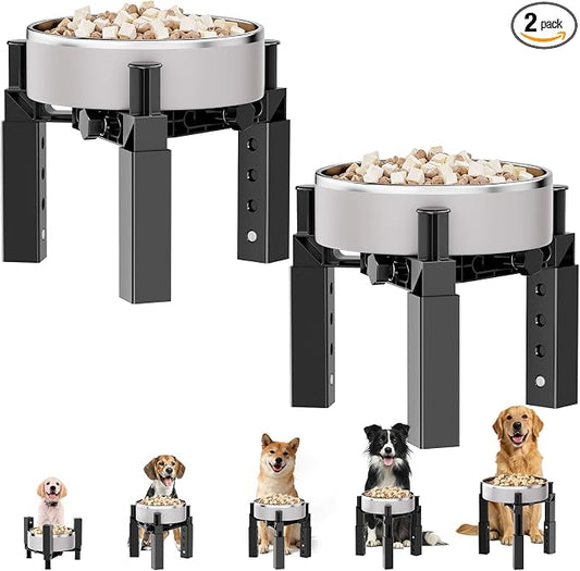 Aystkniet Dog Bowl Stand with Adjustable Height & Width, Anti-Slip Elevated Food Water Bowl Holder for Large Medium Small Dogs, Durable Raised Dog Feeder for Lifted Feeding, 2 Pack (Without Bowls)