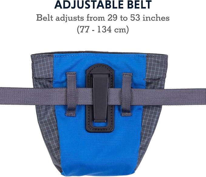 Ruffwear Treat Trader Dog Treat Pouch, Hands-Free Waist-Worn, One-Handed Magnetic Closure, Belt (30-48 in) or Clip, Waterproof Food-Grade Lining, Zippered Pocket, Clicker Loop, Blue Pool, Granite Gray