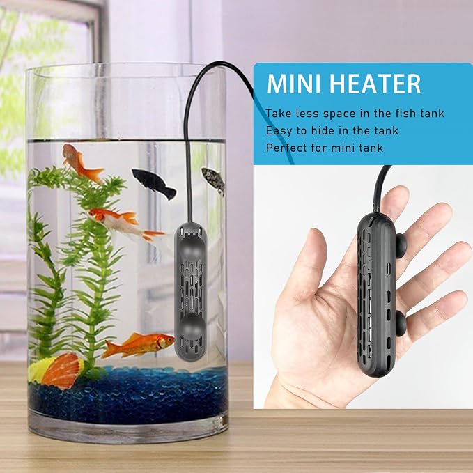 YukiHalu Small Aquarium Heater 25/50/100/150W with Protective Cover, Mini Fish Tank Heater, External Controller, Temperature Adjustable, Digital Display, Used for 5/10/20/30 Gallons (100W-20Gallon) | 25/50/100/150W Options, Protective Cover, External C...