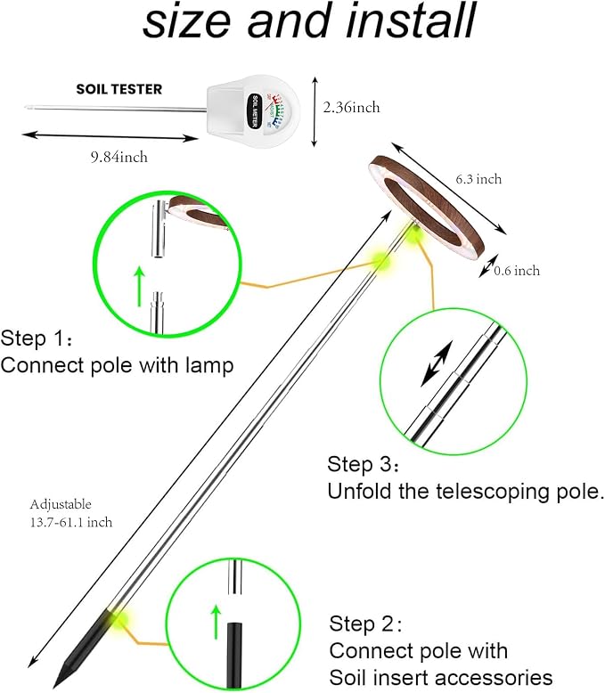 Plant Grow Light, LED Growing Light Full Spectrum for Indoor Plants, Paired with a Soil Tester,Height Adjustable, Automatic Timer, 5V Low Safe Voltage,Idea for Large Plant Light