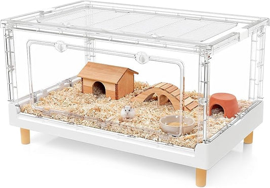 Hamster Cage & Guinea Pig Cages,Fully Transparent and Eco-Friendly Large Acrylic Cage for Small Animal Pets,Such as:Bearded Dragon,Rat,Hedgehog,Chameleon,Iguana, etc (27.5Lx16.9Wx13.4H Inches)