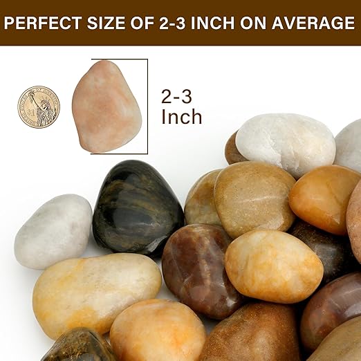 NUPICK 3lb River Rocks for Plants Indoor, 2-3Inch Mixed Pebbles for Vases Fillers, Decorative Gravel for Fish Tank, Natural Polished Stones for Succulent, Bonsai, Landscaping, Bird Baths