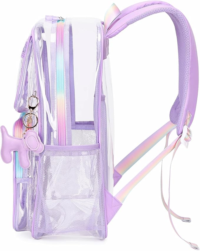 MOONBABY Clear Backpack for School Girls, Heavy Duty TPU Transparent Backpack Stadium Events Approved, Clear Bookbag