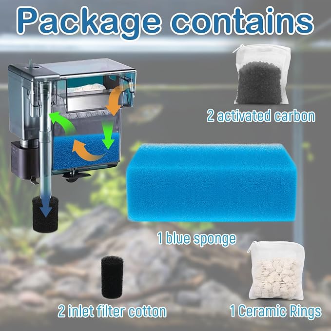 Aquarium Media Maintenance Kit Replacement for Fluval AC50 Power Filter | Includes 1 Blue Foam Filters, 2 Intake Strainer Sponge,1Pack Ceramic Rings and 2 Pack Activated Carbon