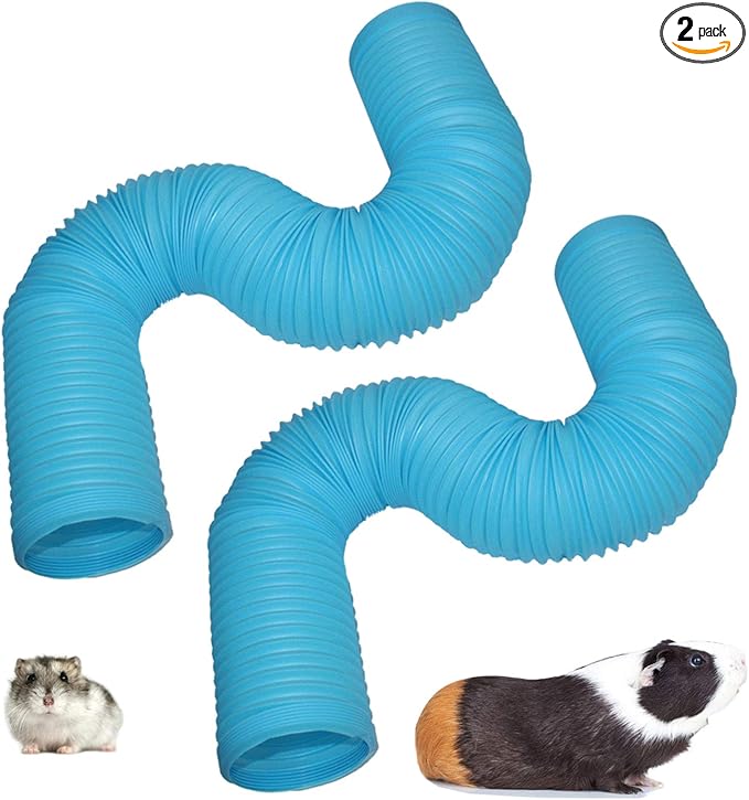 PINVNBY Hamster Fun Tunnels Pet Mouse Plastic Tube Toys Small Animal Foldable Exercising Training Hideout Tunnels for Guinea Pigs,Gerbils,Rats,Mice,Ferrets and Other Small Animals(2 PCS Blue)