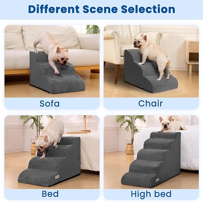 Airpanda Dog Stairs for Small Dogs and Cats – 3 Step Pet Ramp for Couch & Sofa, Non-Slip Dog Steps for Pets, Washable Cover, High-Density Support Foam for Easy Climbing,Grey