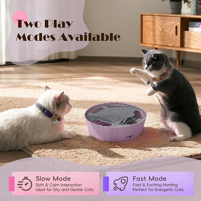 Pawaboo Interactive Cat Toy with Running Mouse, Electronic Motion Cat Toy Automatic Teaser for Indoor Cats, Pop and Play Hide Seek Cats Toys Hunting Mouse for Pet Kitten Play Fun Exercise, Purple