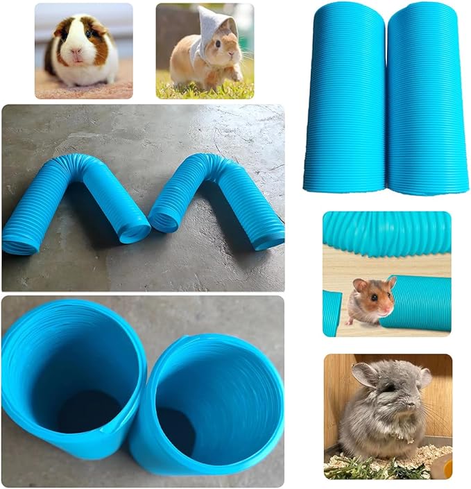 2 Pack Hamster Tunnel Ferrets Fun Tunnels Foldable Exercising Training Tubes Hideout Pipe Toy for Guinea Pigs Chinchillas Gerbils Mouse Rabbit Small Animal Pet Rats