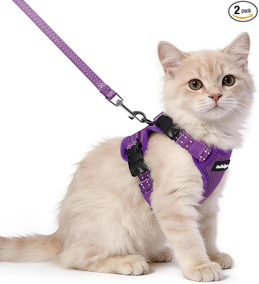 rabbitgoo Cat Harness and Leash, Escape Proof Vest with 3 Adjustable Buckles, Soft Comfortable Kitten Harness, Easy to Wear, Reflective for Safe Outdoor Walking, XS, Purple