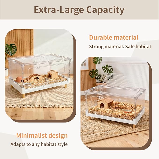 Hamster Cage & Guinea Pig Cages,Fully Transparent and Eco-Friendly Large Acrylic Cage for Small Animal Pets,Such as:Bearded Dragon,Rat,Hedgehog,Chameleon,Iguana, etc (27.5Lx16.9Wx13.4H Inches)