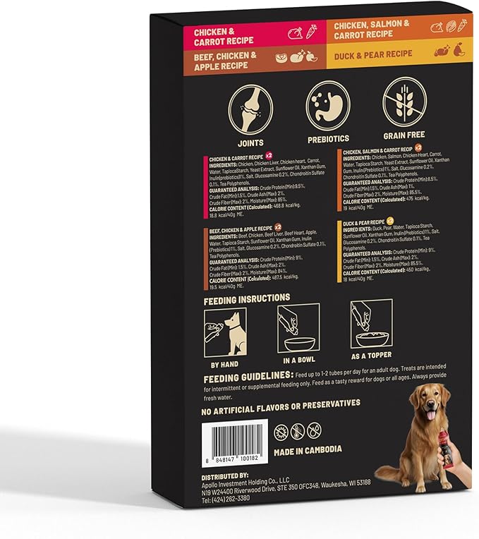 PETPHABET Lickable Squeeze Treats for Dogs, Creamy Puree Dog Food Meal Topper, Puppy Pouch Treats for Training and Enrichment, Healthy High Protein Variety Pack (11.2 oz / 8 Pack)
