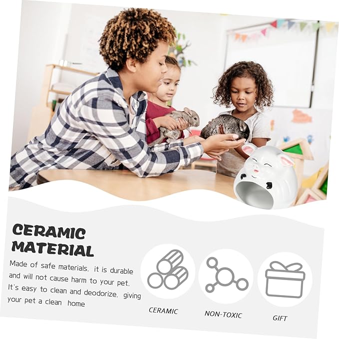 Happyyami Ceramic Small Pet Hideout Cartoon Hamster House Indoor Bed for Guinea Pig Chinchilla Cozy Animal Nest Safe and Easy to Clean