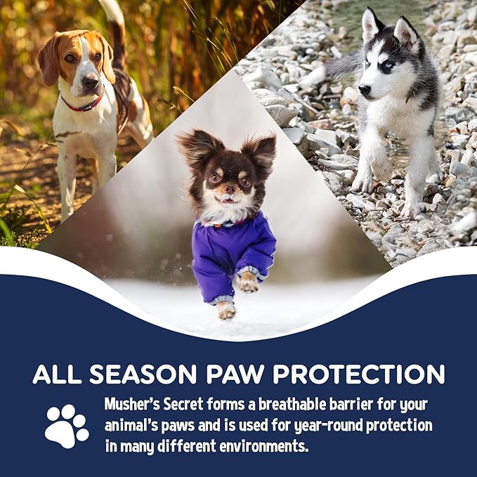 Musher’s Secret Dog Paw Wax 454g (16oz) – All-Natural Dog Balm w/ Vitamin E – Helps Protect & Moisturizes Cracked Paws – Invisible Barrier for Hot Pavement, Ice & Salt – Lick-Safe & Non-Toxic