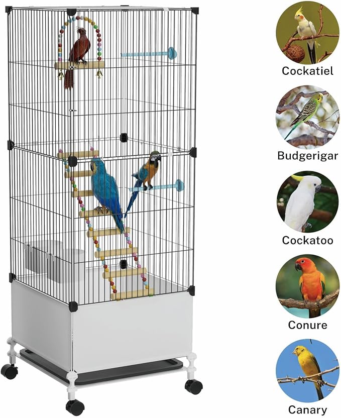 STILLCOVE Medium Flight Bird Cage, Black Parakeet Cages with Rolling Stand & Wheels, Wide Birdcage for Parrots Cockatiels Conure Budgie Canary Finch Lovebird