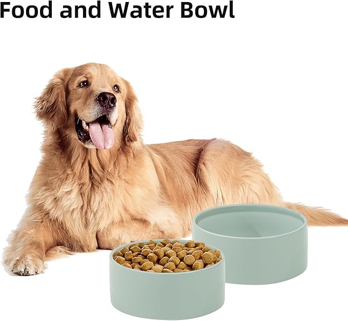Havniva Ceramic 7.3inch Dog Bowl, Food and Water Bowl for Medium Breed Dog, Pet Feeder for Replacement (Single Bowl, Light Green)