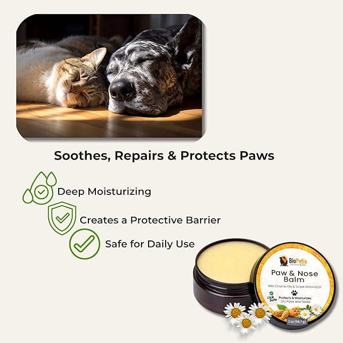 Dog Paw Balm & Dog Nose Balm – 8-in-1 Paw Protector with Beeswax Barrier & Botanical Complex – Lick Safe Paw Wax for Dry Cracked Paws, Hot Pavement, Snow & Winter Salt – for Dogs & Cats