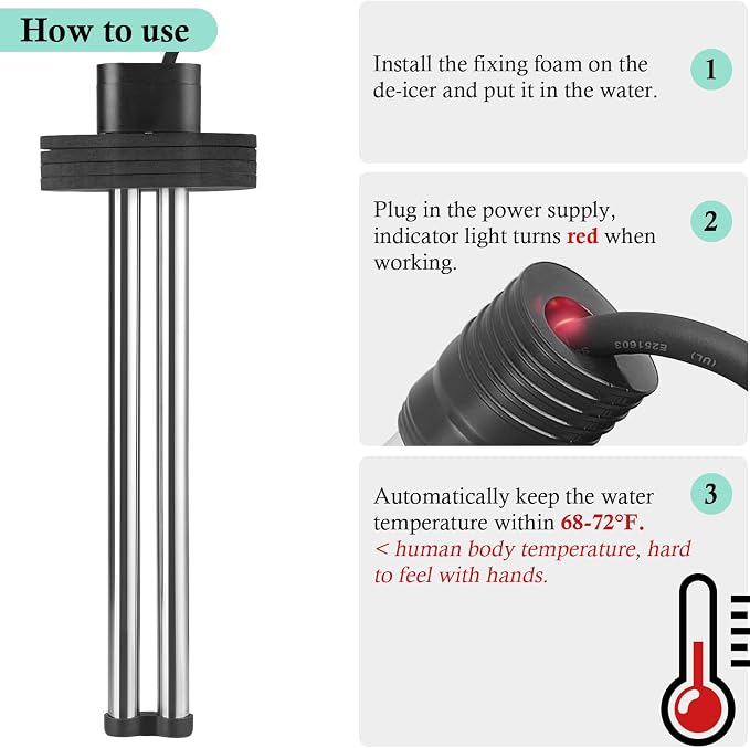 HITOP Outdoor Pond Heater - 150W 300W 600W Aquarium Heater for Small Ponds, Ponds De-icer with Long Cable Wire and Floatable Foam