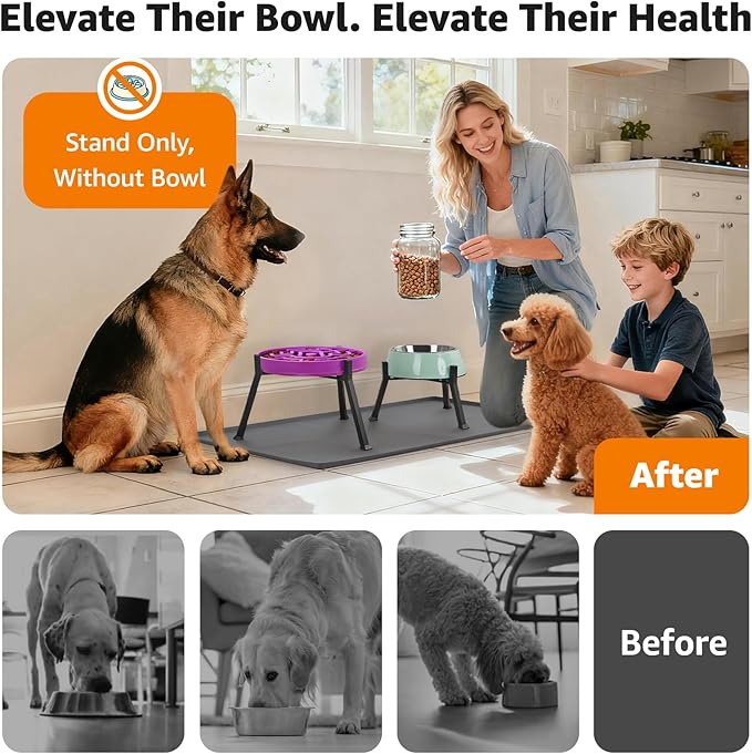 LOOBANI Raised Dog Bowl Stand: Fits for Bowls Width 5.9"-8.7" (Without Bowls), Adjustable Width Elevated Dog Bowl Stand Water Food Feeder for Medium Adult, Seniors, Older, Arthritis Dogs Black Medium