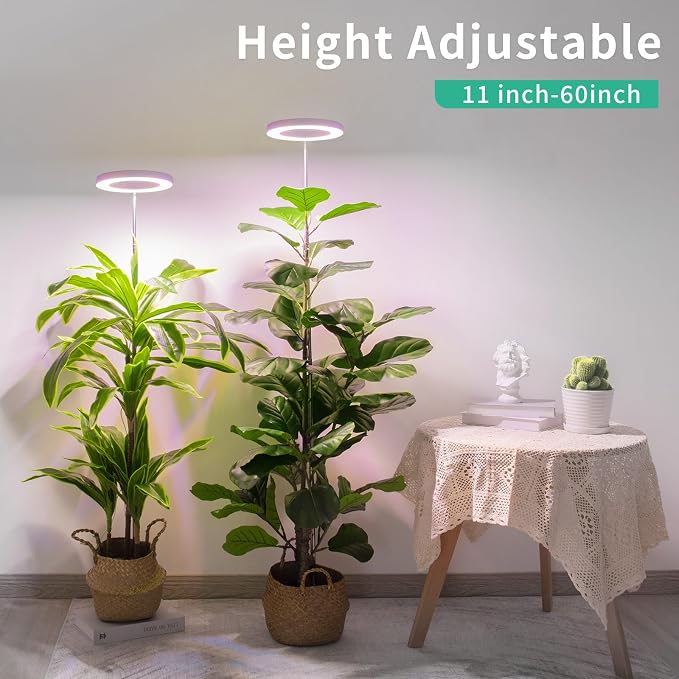 LORDEM Grow Light, Full Spectrum Plant Light for Indoor Growing | 72 LEDs, Timer 4/8/12H, 4 Dimmable Levels, Height Adjustable 65 inch, Ideal for Tall Houseplants, White 2 Pack