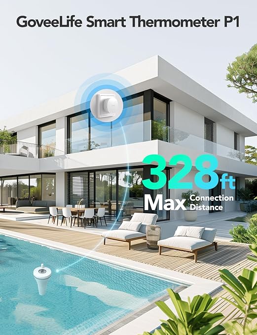 GoveeLife WiFi Pool Thermometer P1 Wireless, Water Thermometer, 2 Set | Easy Read Digital Pool Thermometer Floating, IPX7 Waterproof, APP/Email Alert, 328ft Range for Swimming, Pond, Bath,SPA