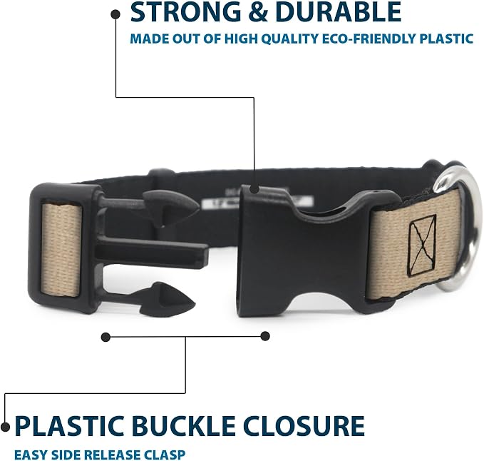 Buckle-Down Dog Collar Plastic Clip Natural Hemp 13 to 18 Inches 1.5 Inch Wide