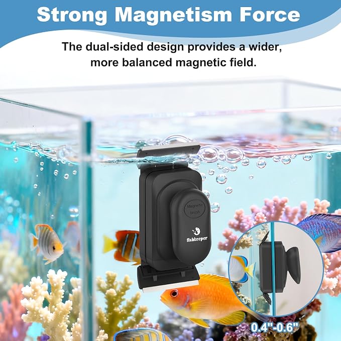 fishkeeper Dual-Blades Magnetic Aquarium Glass Cleaner with 4 Algae Scraper | 2-In-1 Floating Scrubber, Double Side Magnetic Fish Tank Cleaner for 0.4-0.6 Inch Thick Glass & Acrylic Aquarium Tanks (L)