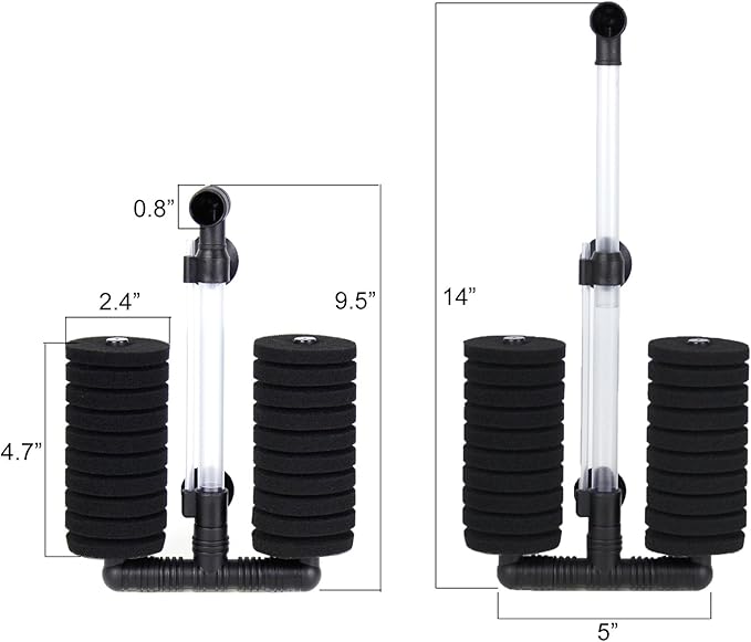 AQUANEAT 1 Pack Double Bio Sponge Filter, for Fry, Betta, Shrimp, Nano, Aquarium Fish Tank