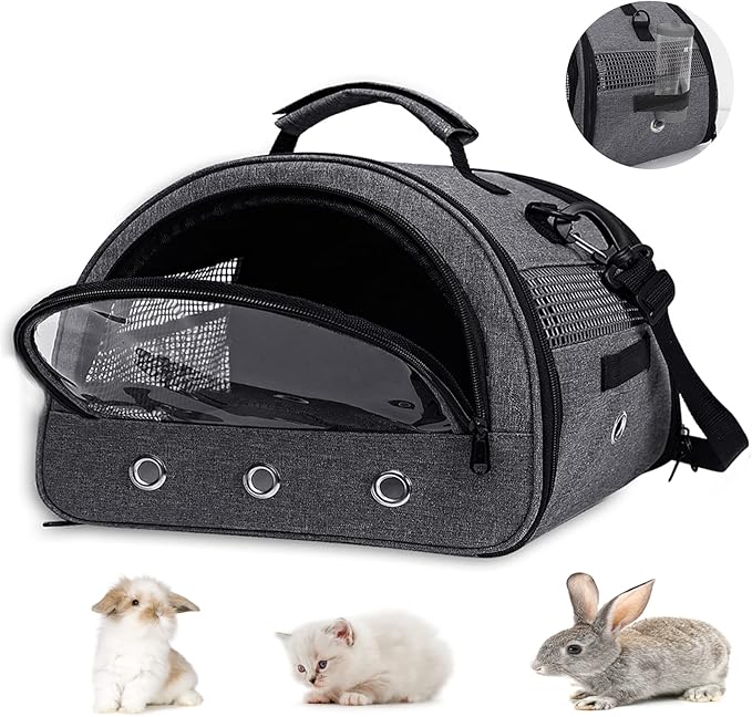 Guinea Pig Carrier, Small Pet Hamster Carrier Bag, Rabbit Bunny Travel Carrier Outdoor Handbag, Breathable Carrier for Small Animals with Water Bottle Holder & Removable Liner (Grey-Large)