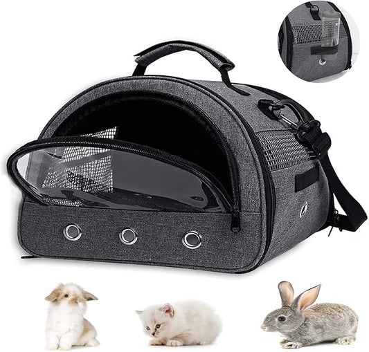 Guinea Pig Carrier, Small Pet Hamster Carrier Bag, Rabbit Bunny Travel Carrier Outdoor Handbag, Breathable Carrier for Small Animals with Water Bottle Holder & Removable Liner (Grey-Large)